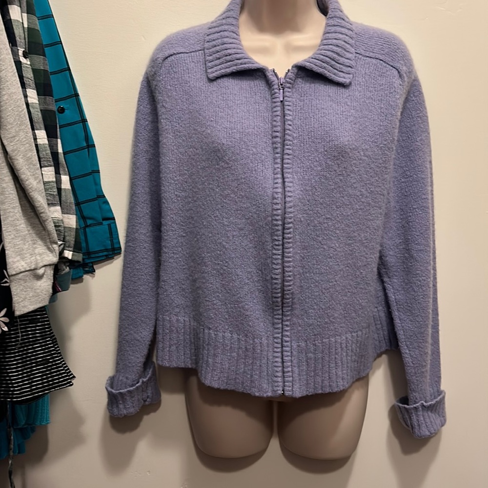 Lavender light purple zip up cardigan by Bryn Connelly size L